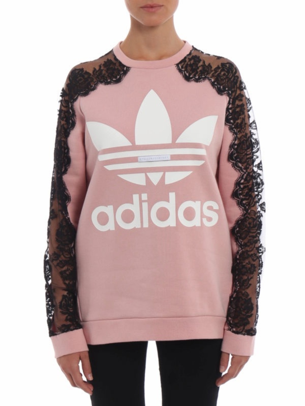 Stella McCartney Pink Crewneck Sweatshirt with Black Lace Sleeves